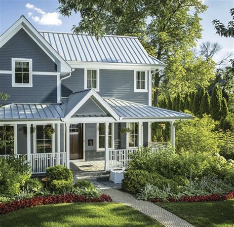 exterior paint house colors with silver metal roof|metal roof color combinations.